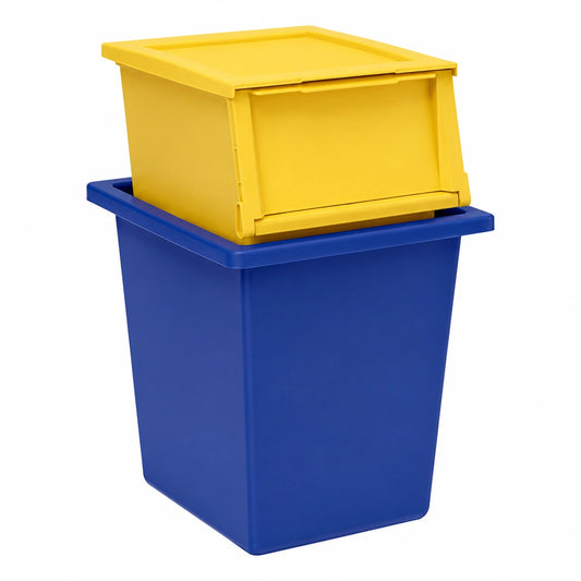 Ecobin 25+30 set 2 Contenitori per Il Riciclaggio dei Rifiuti. Colore: Giallo e Blu, Materiale: Polipropilene Antiurto, capacità 25 L + 30 L