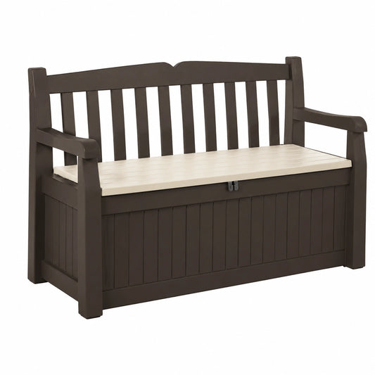 Contenitore Eden Bench con Capacità di 265 Litri in Resina, Resistente agli agenti atmosferici, Colore Marrone, Beige, 140 × 60 × 84 cm