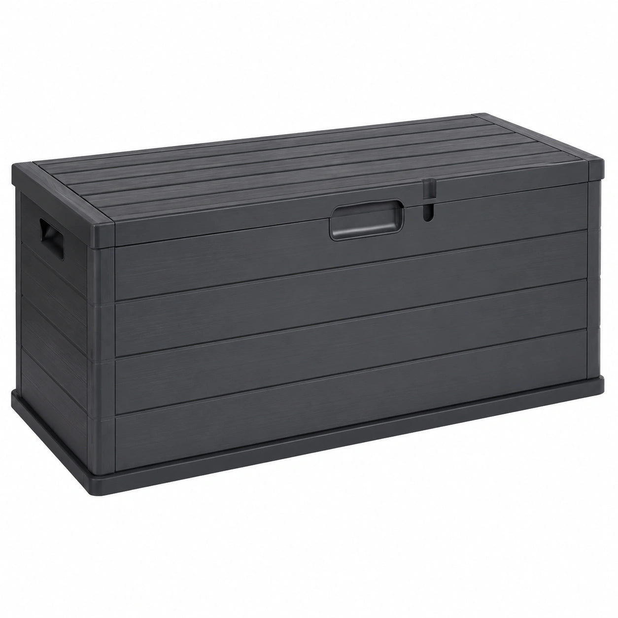 Baule da Giardino con Ruote, misura 118 × 59 × 57 cm, Cassapanca Effetto Legno Antracite, Impermeabile, Chiusura Lucchettabile