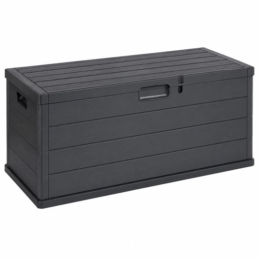 Baule da Giardino con Ruote, misura 118 × 59 × 57 cm, Cassapanca Effetto Legno Antracite, Impermeabile, Chiusura Lucchettabile