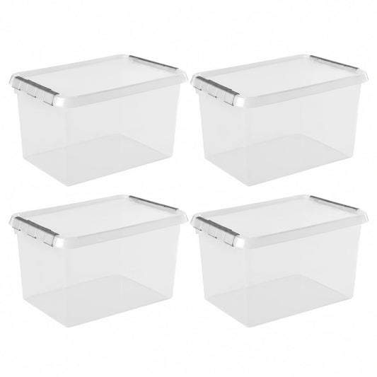 Sunware Comfort Line scatole in plastica con coperchio 36L - 50 × 40 × 26cm - set da 4 - contenitori in plastica con coperchio trasparenti impilabili