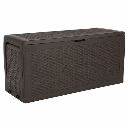 Contenitore Esterno Panca Baule da Giardino in Resina Effetto Rattan, 116,4 × 44,7 × 57 cm, Marrone, Woven Textured con Elegant, STORAGE_BOX