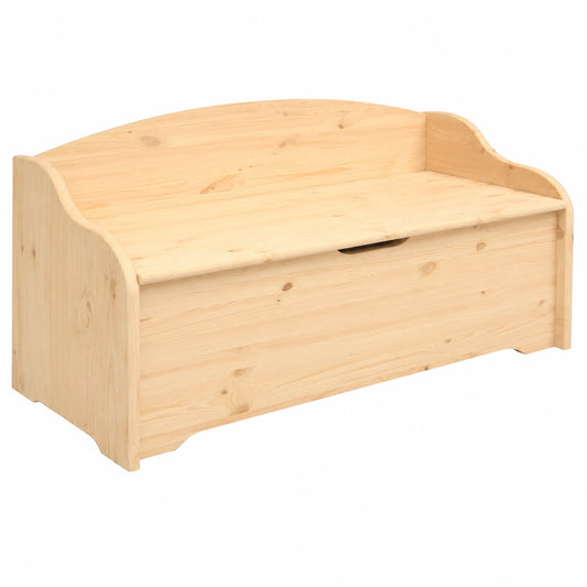 Cassapanca Baule in Legno Massello 100 × 41 × 67h cm con Schienale - Contenitore Portaoggetti in Abete, Antipolvere, da Interno e da Esterno -