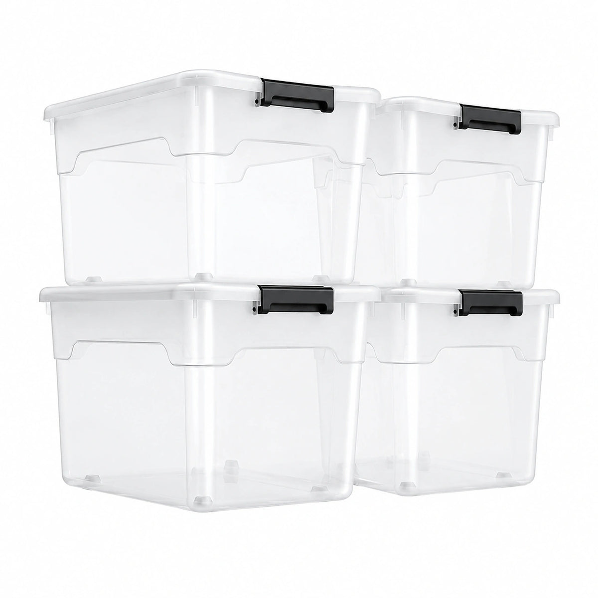 Juskys scatola per conservazione con coperchio - set da 4 scatole in plastica 60l - Scatola grande, impilabile, trasparente - Sistema