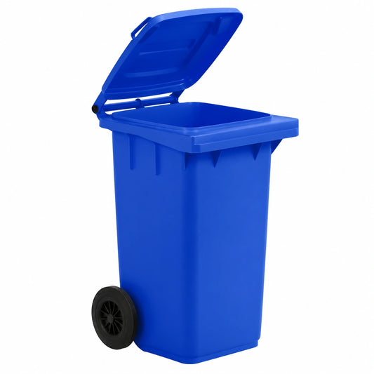 Mobil Plastic - Bidone Raccolta Differenziata 120 Litri con Coperchio e Ruote per Uso Esterno, Colore Blu, Plastica Resistente, Certificato UNI EN 840