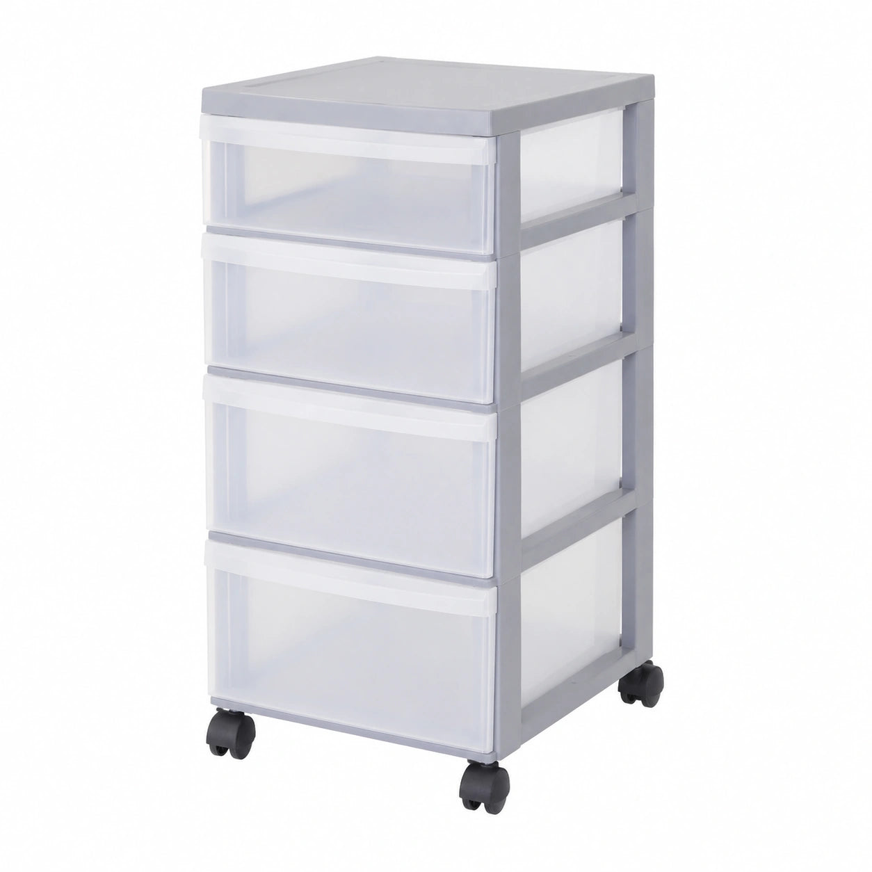 Cassettiera in Plastica con ruote, 2 Grandi & 2 Cassetti Piccoli, Grigio, Maniglie facili da tirare, Organizzatore