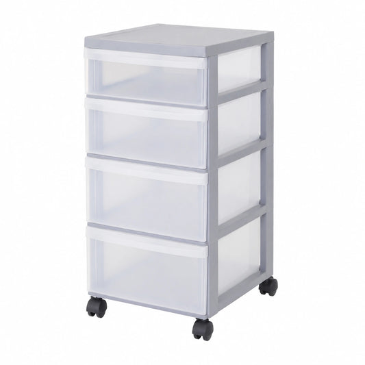 Cassettiera in Plastica con ruote, 2 Grandi & 2 Cassetti Piccoli, Grigio, Maniglie facili da tirare, Organizzatore
