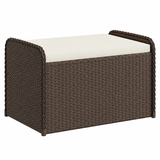 Cuscino Marrone 80 × 51 × 52 cm in Polyrattan, Contenitore da Giardino, Baule da Giardino, Cassapanca Contenitore da Esterno, Baule da Esterno Grande