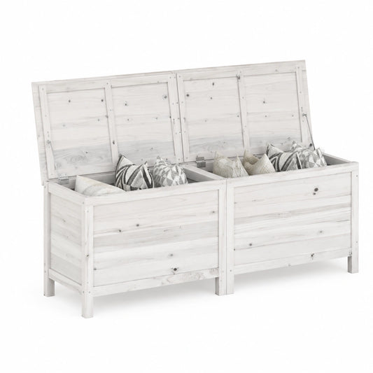 Contenitore Giardino Bianco 150 × 50 × 56,5 cm Legno Massello Abete, Baule da Esterno, Cassapanca da Esterno, Cassapanca Contenitore da Esterno