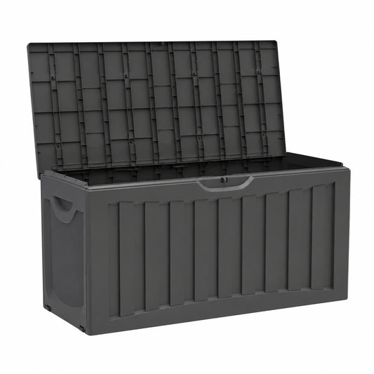 Baule esterno in resina per giardino, terrazza o balcone, cassapanca impermeabile per oggetti e giocattoli, 340 litri, 118 × 53 × 57 cm