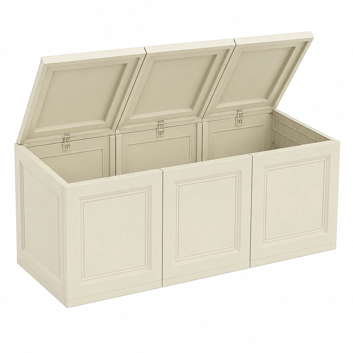 Baule in Plastica a 3 Moduli con Quadrati, Misura 125 × 40 × 42 cm, Cassapanca Effetto Legno, Mobile Contenitore da Interno ed Esterno, in Italy